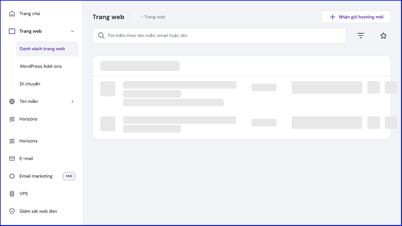 Giao diện hPanel Hostinger hỗ trợ tiếng Việt rõ ràng