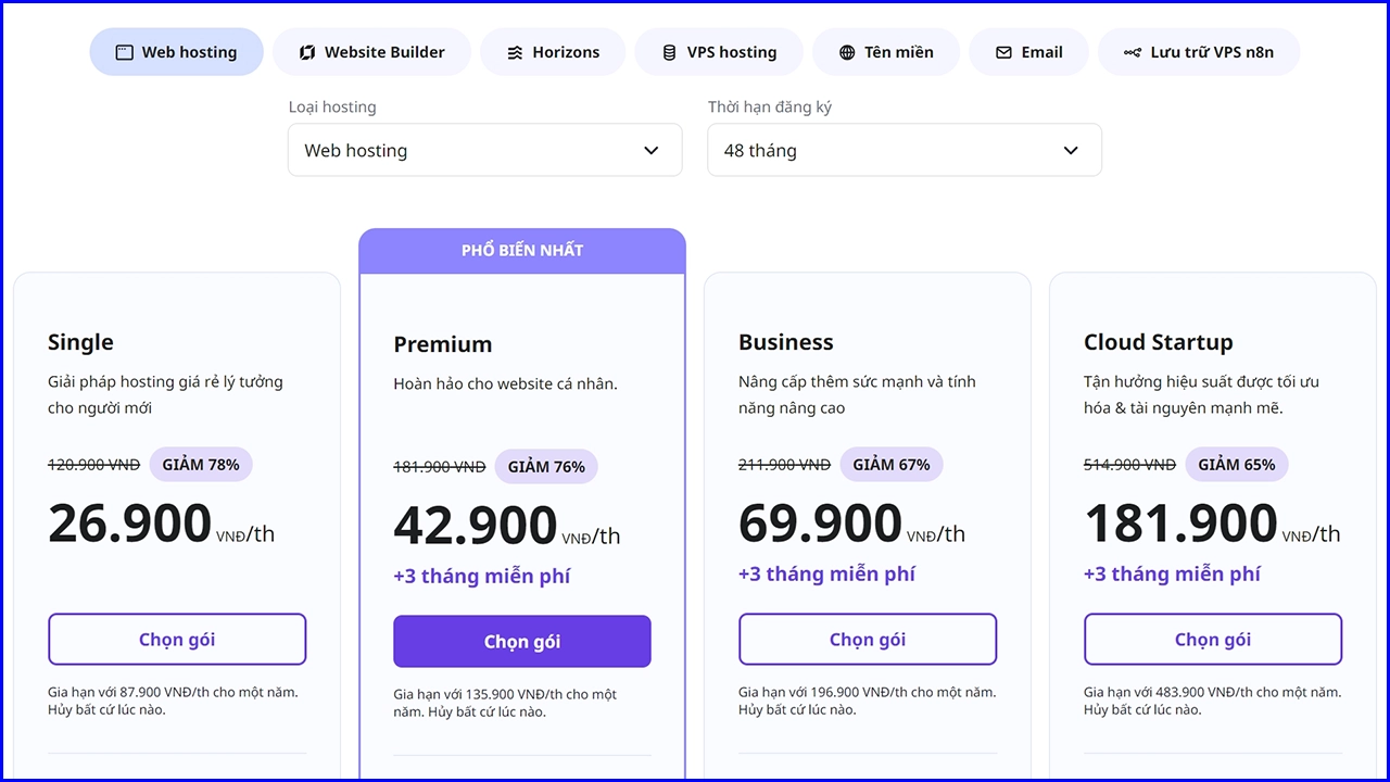 Bảng giá các gói Hostinger mới nhất năm 2025