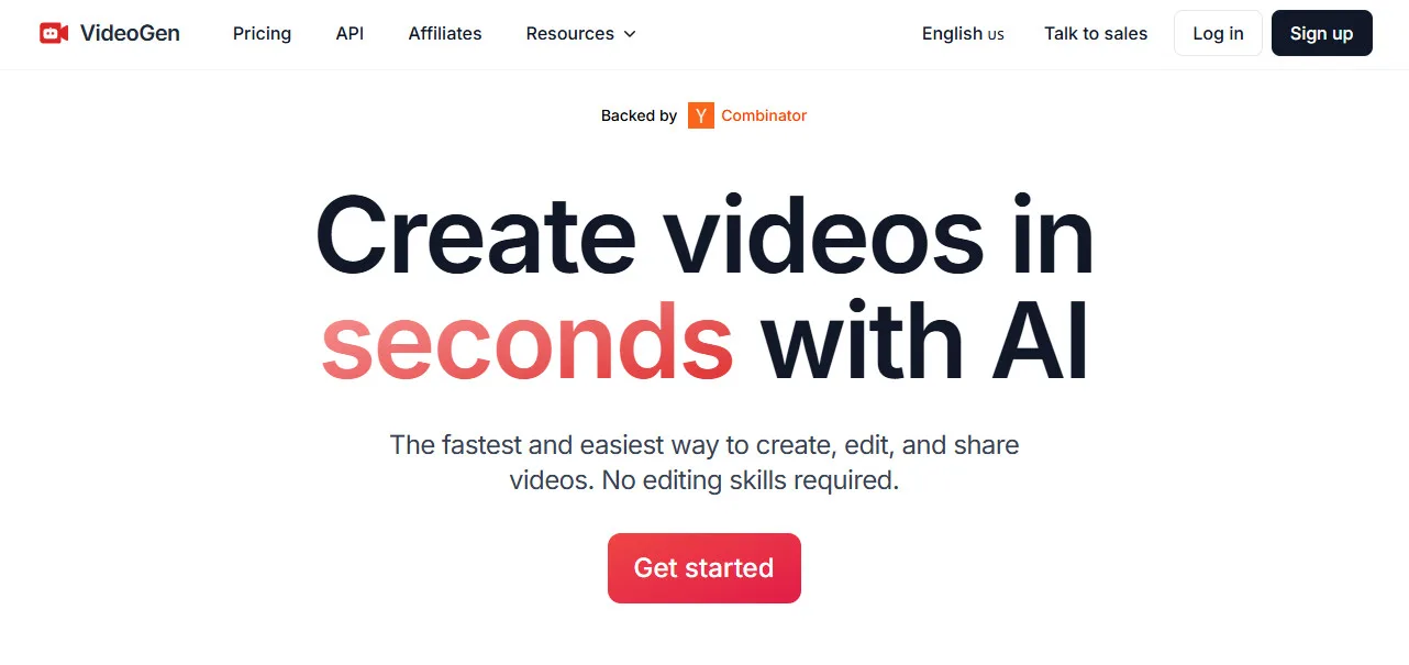Giao diện chính của Videogen AI – nền tảng tạo video từ văn bản bằng trí tuệ nhân tạo