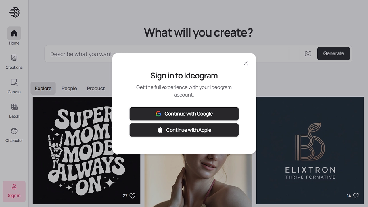 Giao diện chính của Ideogram AI trên website