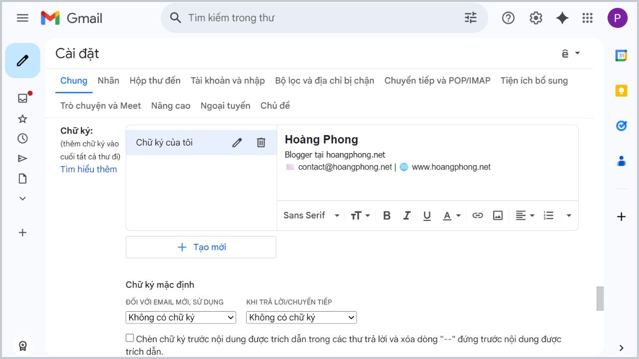 soạn nội dung chữ ký cho gmail với nhiều phong cách tùy chỉnh