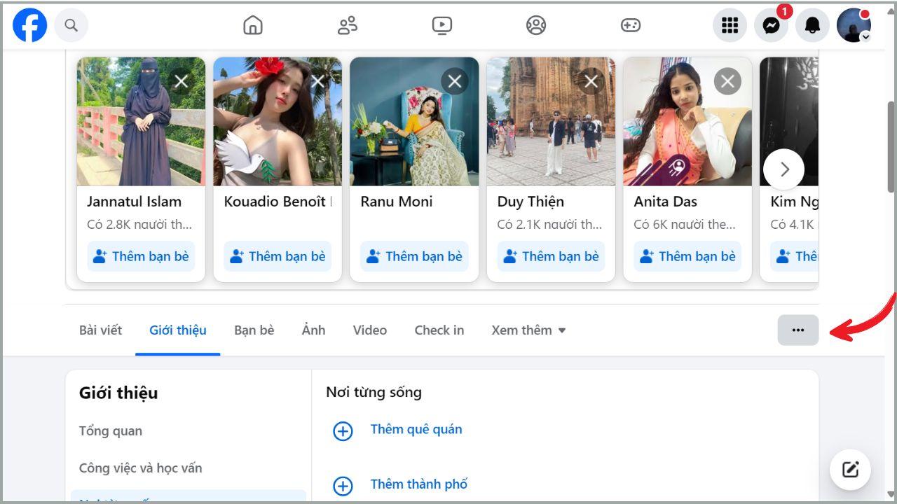 Mở menu Tùy chọn trên Facebook máy tính