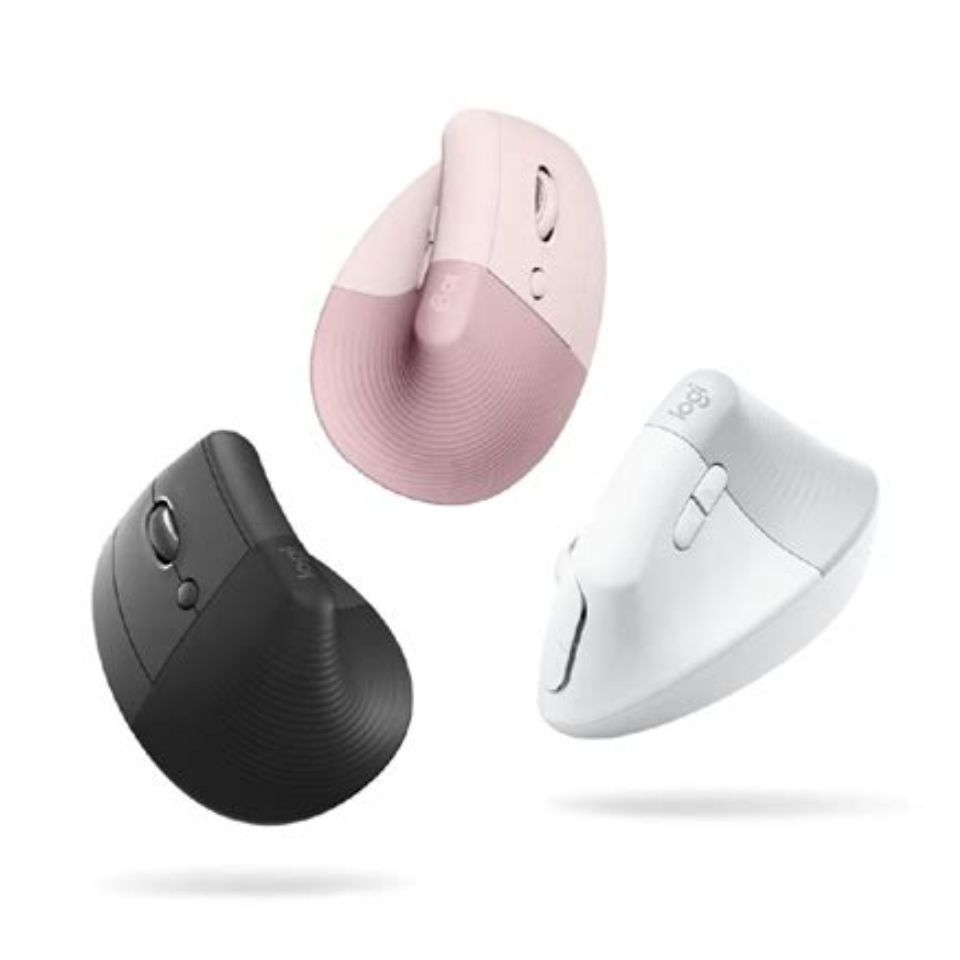 Ba phiên bản màu của chuột công thái học Logitech Lift Vertical: đen, trắng và hồng