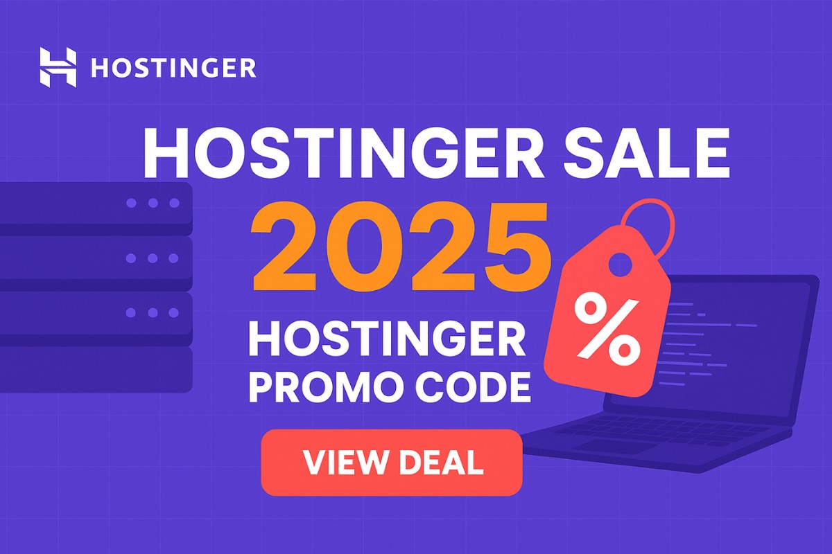 Hình ảnh Hostinger Sale 2025 với mã giảm giá (promo code) và ưu đãi Black Friday cho hosting.