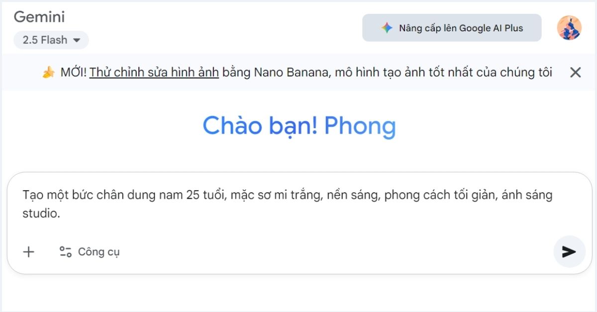 Ví dụ prompt tạo ảnh chân dung bằng Gemini