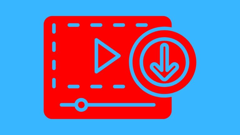 Biểu tượng tải video YouTube về máy tính màu đỏ trên nền xanh lam.