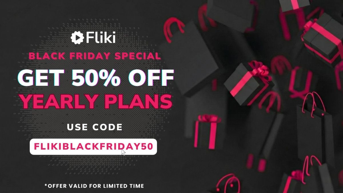 Mã giảm giá Fliki 50% OFF cho gói hàng năm trong chương trình Black Friday.
