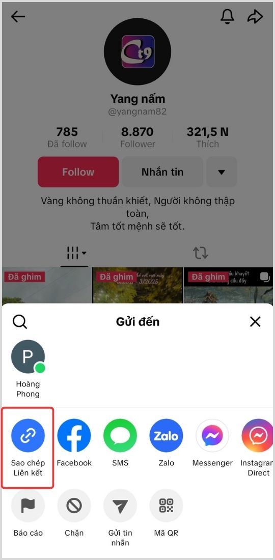 Cách sao chép liên kết hồ sơ TikTok