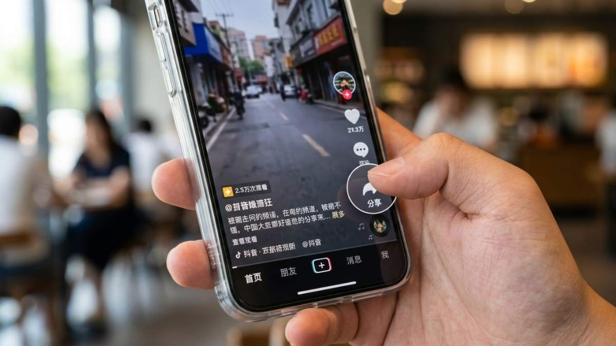 Cách sao chép liên kết video trên ứng dụng Douyin điện thoại.